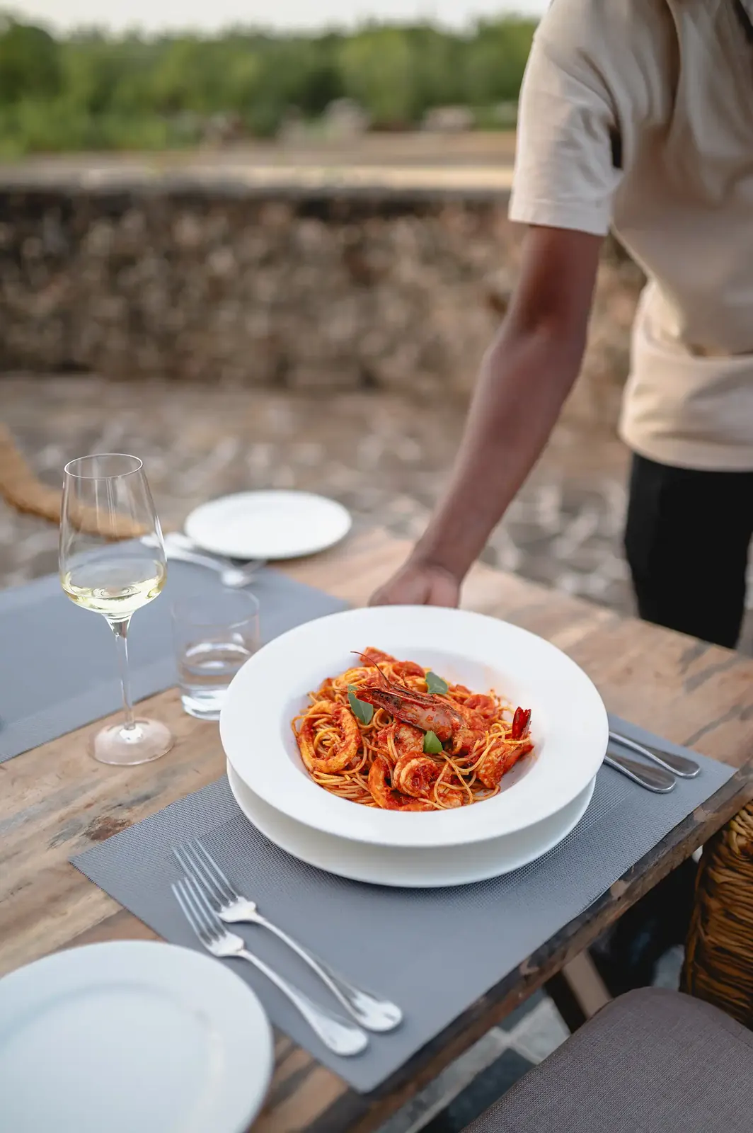 Fresh seafood pasta at the restaurant