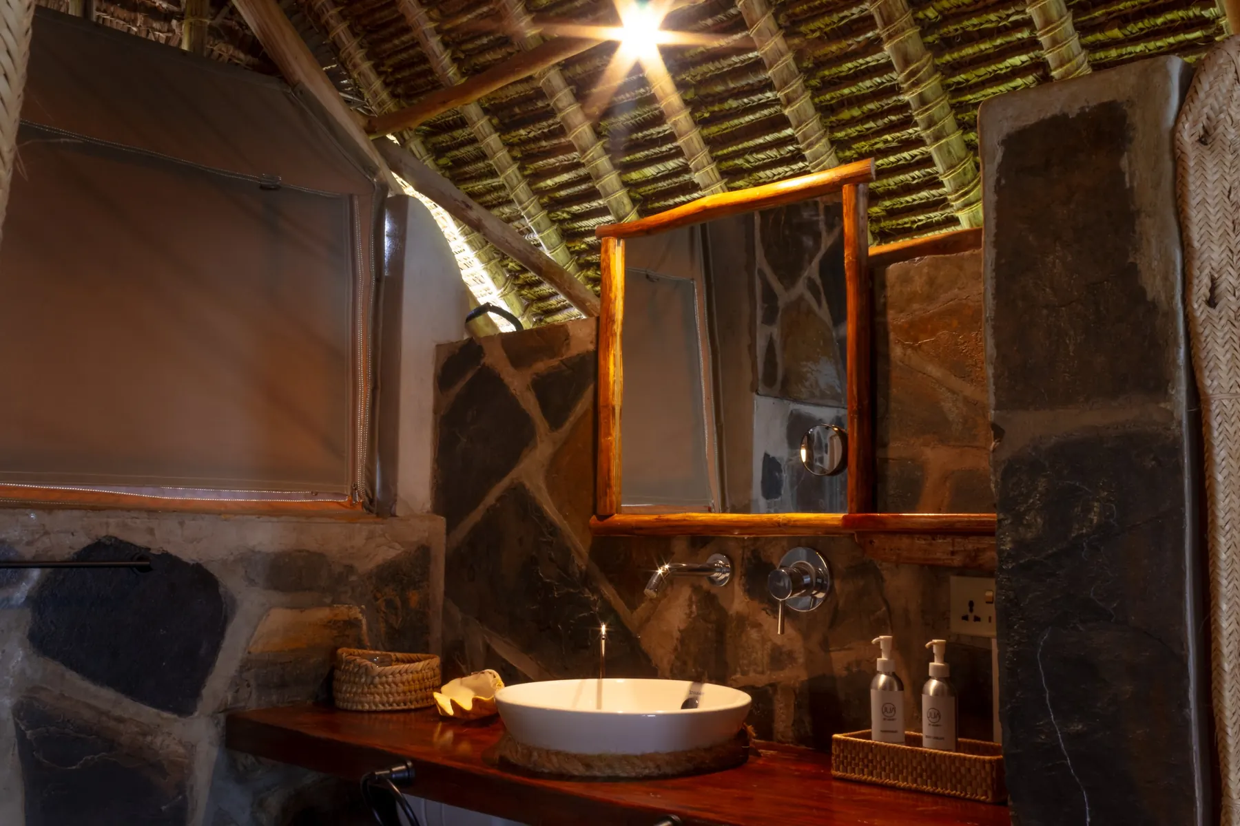 Bathroom vanity with lantern light